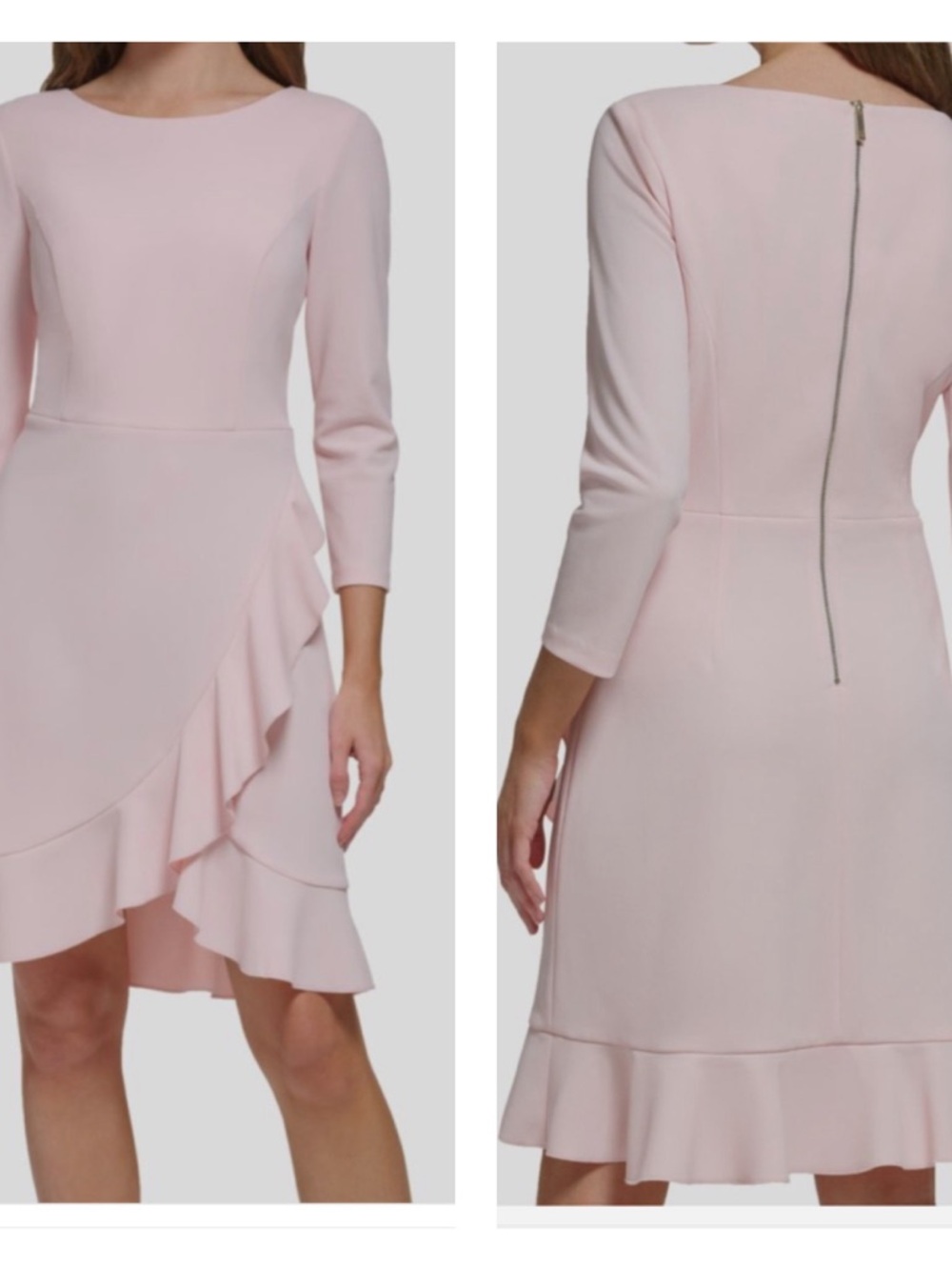 Tommy Hilfiger Women's Pink Scoop-Neck Ruffle-Trim 3/4-Sleeve Dress SZ 4P